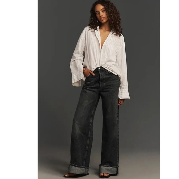 Anthropologie Denim - ANTHROPOLOGIE AGOLDE Dame High Rise Cuffed Wide Leg Jeans Carbon Size 32 NEW